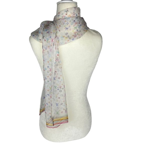 Louis Vuitton x Takashi Murakami Multicolor Monogram Silk Scarf - Picture 4 of 15